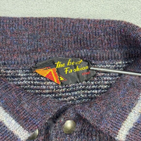 Vintage 90s Wool Mohair Blend Aztec Henley Sweater AOP Purple Italy Retro - Picture 9 of 9